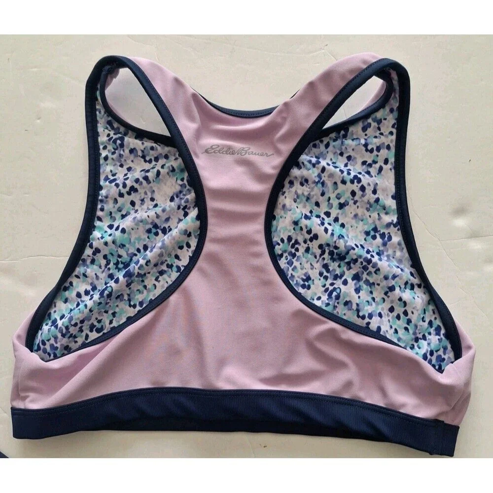 Eddie Bauer Girls 2 Piece Reversible Swimsuit Med  10-12 Purple Blue Polka Dots
